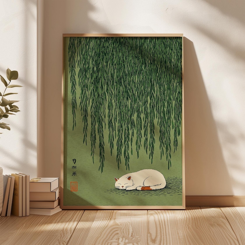 Japanese Lifestyle - 1pc 일본 고양이 버드나무 아래 포스터,