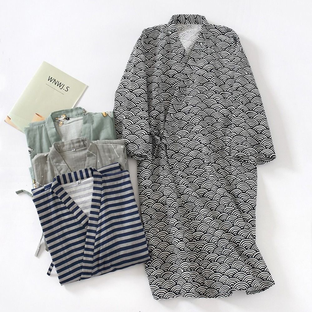 남성용 V넥 잠옷 기모노 가운, 루즈핏 긴소매 기모노  - Kimono Yukata Cotton 리뷰 및 가격